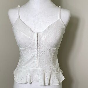 Womens Eyelet Lace Spaghetti Strap Corset Top With Ruffles Size Medium